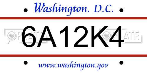 6A12K4 District Of Columbia License Plate