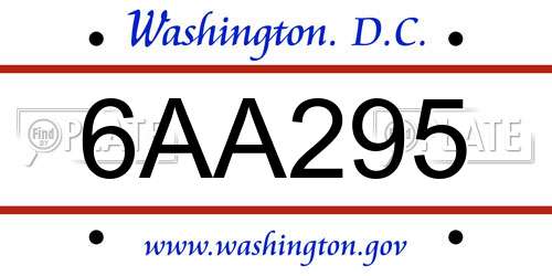 6AA295 District Of Columbia License Plate