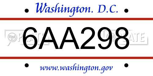 6AA298 District Of Columbia License Plate