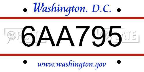 6AA795 District Of Columbia License Plate