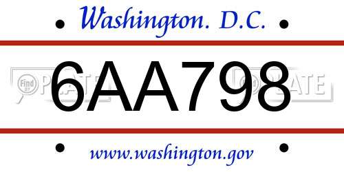 6AA798 District Of Columbia License Plate