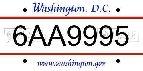 6AA9995 District Of Columbia License Plate