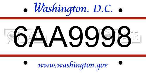 6AA9998 District Of Columbia License Plate