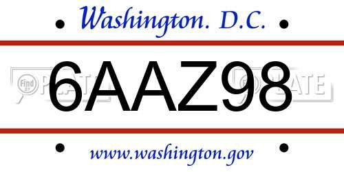 6AAZ98 District Of Columbia License Plate