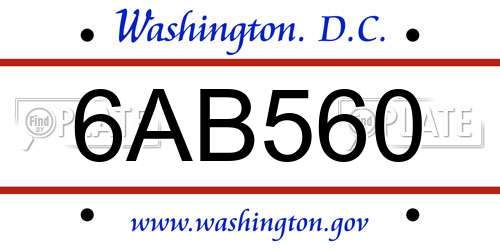 6AB560 District Of Columbia License Plate