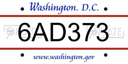 6AD373 District Of Columbia License Plate