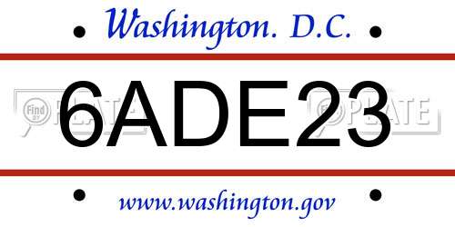 6ADE23 District Of Columbia License Plate