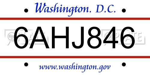 6AHJ846 District Of Columbia License Plate