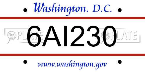 6AI230 District Of Columbia License Plate