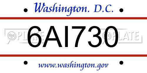 6AI730 District Of Columbia License Plate