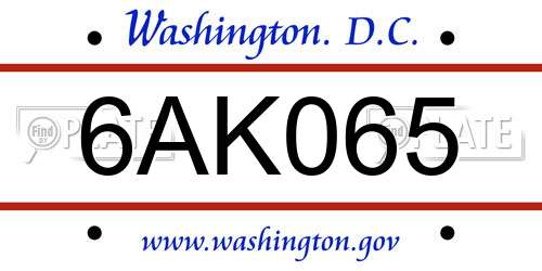 6AK065 District Of Columbia License Plate