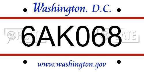 6AK068 District Of Columbia License Plate