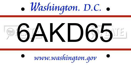 6AKD65 District Of Columbia License Plate