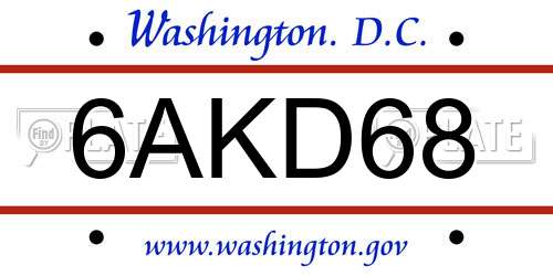 6AKD68 District Of Columbia License Plate
