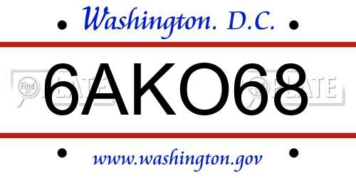 6AKO68 District Of Columbia License Plate