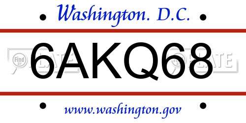 6AKQ68 District Of Columbia License Plate