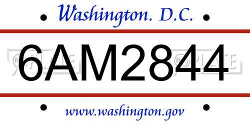 6AM2844 District Of Columbia License Plate