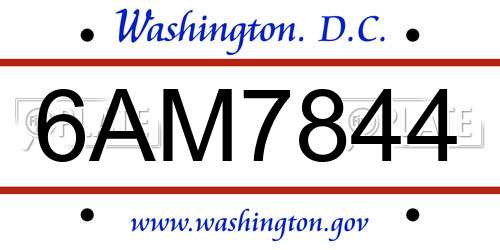 6AM7844 District Of Columbia License Plate