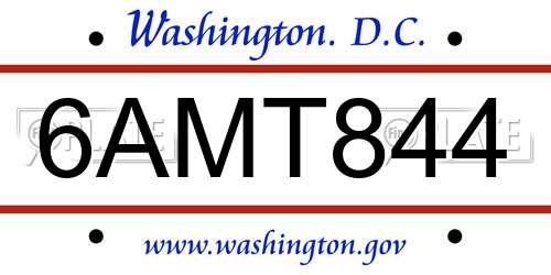 6AMT844 District Of Columbia License Plate