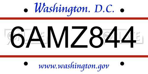 6AMZ844 District Of Columbia License Plate