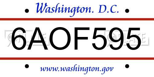 6AOF595 District Of Columbia License Plate