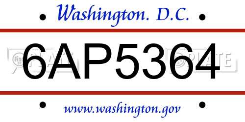 6AP5364 District Of Columbia License Plate