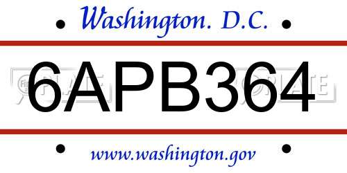 6APB364 District Of Columbia License Plate