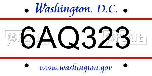 6AQ323 District Of Columbia License Plate
