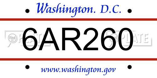 6AR260 District Of Columbia License Plate