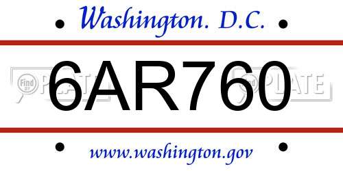 6AR760 District Of Columbia License Plate