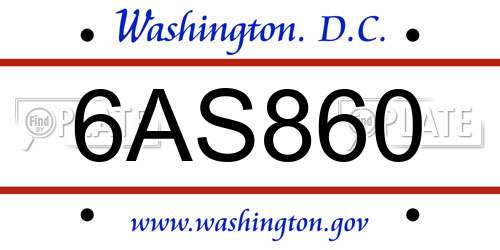 6AS860 District Of Columbia License Plate