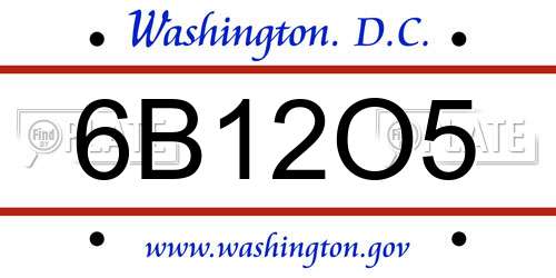 6B12O5 District Of Columbia License Plate