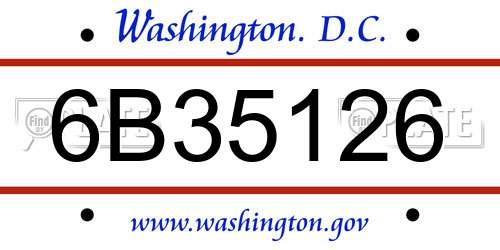 6B35126 District Of Columbia License Plate
