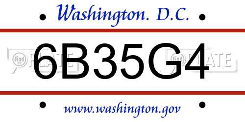 6B35G4 District Of Columbia License Plate