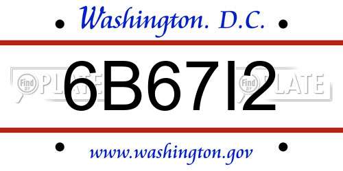 6B67I2 District Of Columbia License Plate