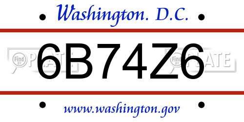 6B74Z6 District Of Columbia License Plate