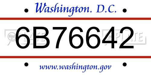 6B76642 District Of Columbia License Plate