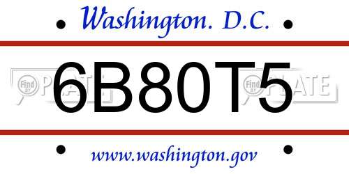 6B80T5 District Of Columbia License Plate