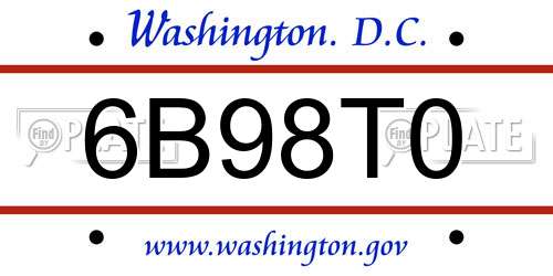 6B98T0 District Of Columbia License Plate