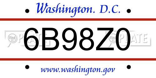 6B98Z0 District Of Columbia License Plate