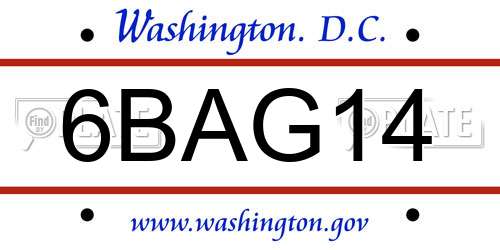 6BAG14 District Of Columbia License Plate