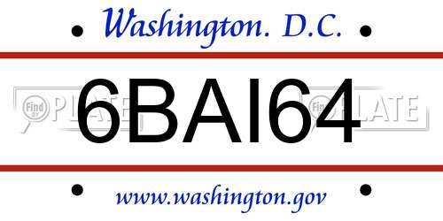 6BAI64 District Of Columbia License Plate