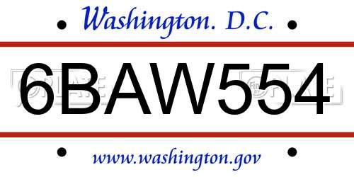 6BAW554 District Of Columbia License Plate