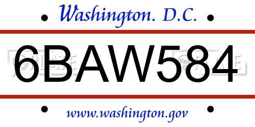 6BAW584 District Of Columbia License Plate