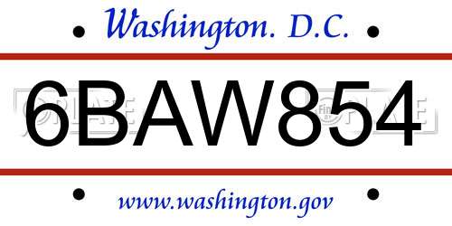 6BAW854 District Of Columbia License Plate
