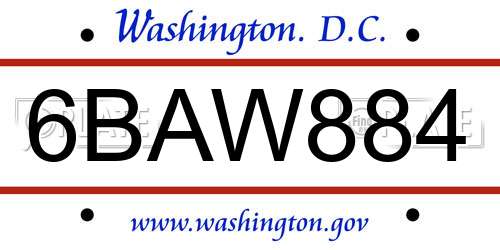 6BAW884 District Of Columbia License Plate