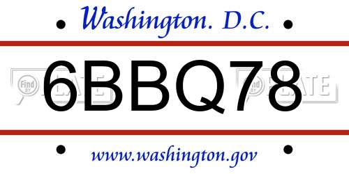 6BBQ78 District Of Columbia License Plate