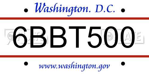6BBT500 District Of Columbia License Plate