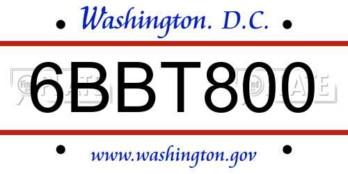 6BBT800 District Of Columbia License Plate