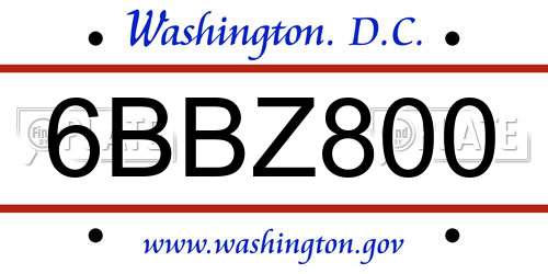 6BBZ800 District Of Columbia License Plate